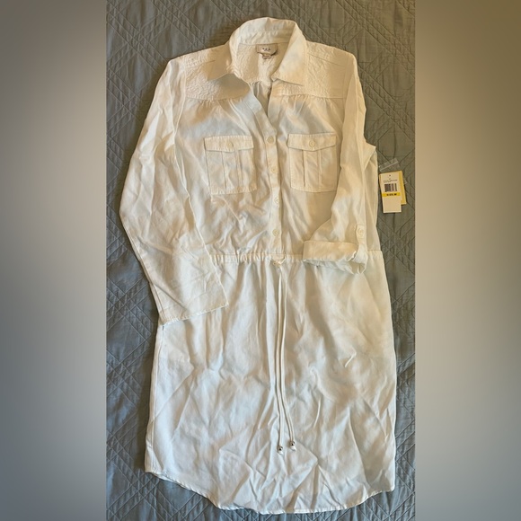 ECI Dresses & Skirts - eci NEW YORK Embroidered Stitch Yoke Lyocel Shirt Dress in White Size M NWT